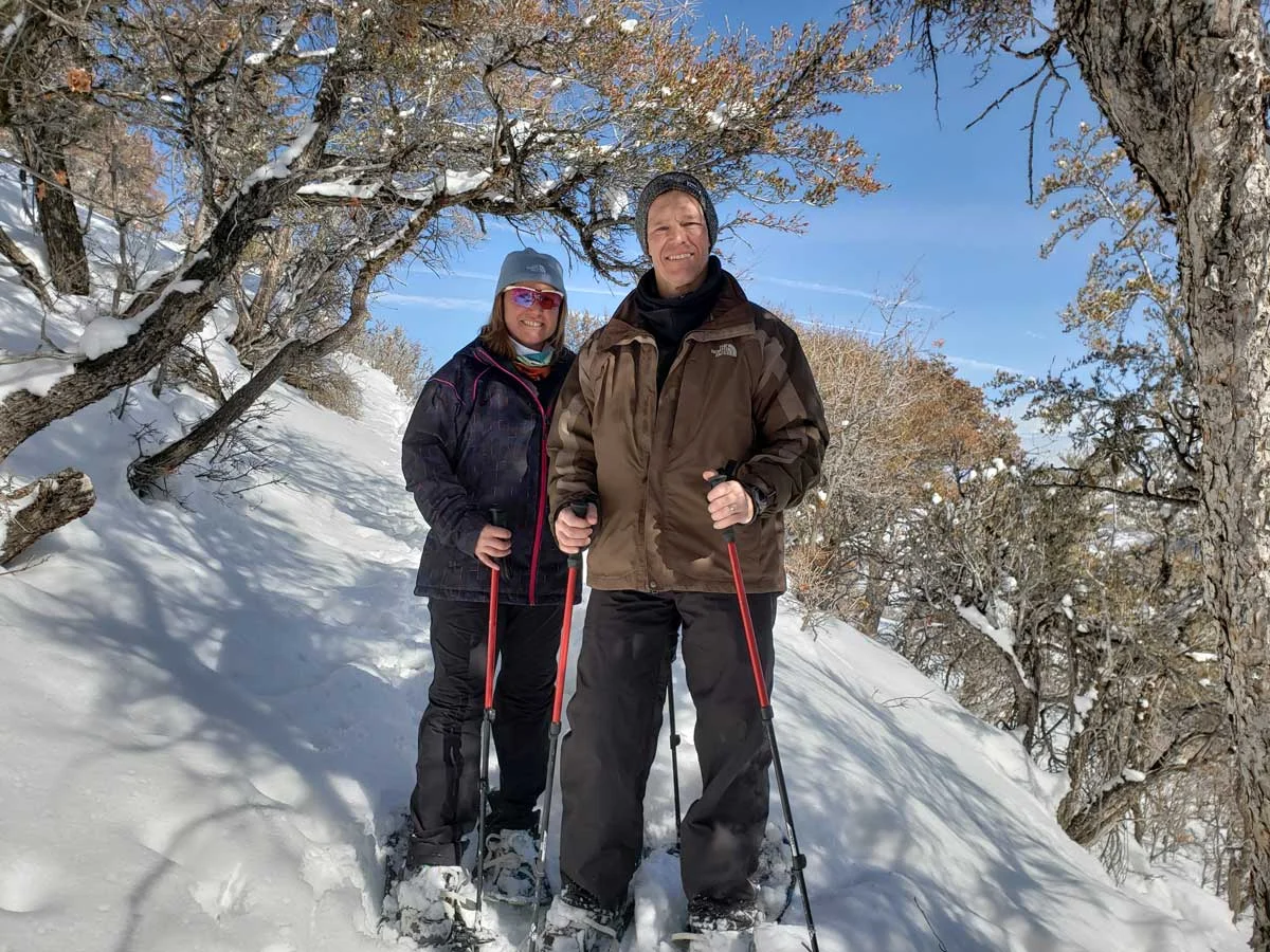 Couple snowshoeing